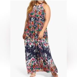 NWT Eliza J Floral Halter Chiffon Maxi Dress Size 16
